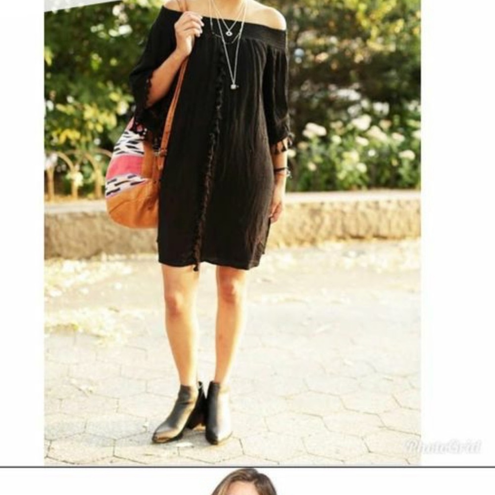 LOVE FIRE Size S Tunic Top Mini Dress Swim Cover Up W/  Tassels BLACK Cr…